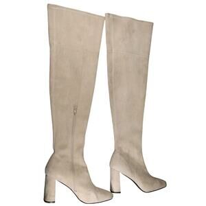 Jeffrey Campbell Shoes Womens 6 Boot Tall Fashion Block Heel Over The Knee Beige